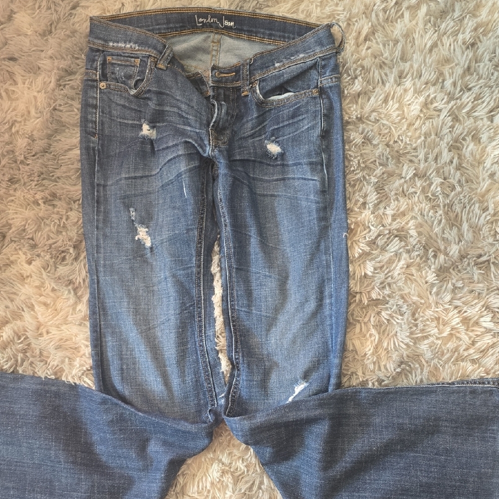 LONDONJEAN Women's Distressed Blue Boot Cut Jeans